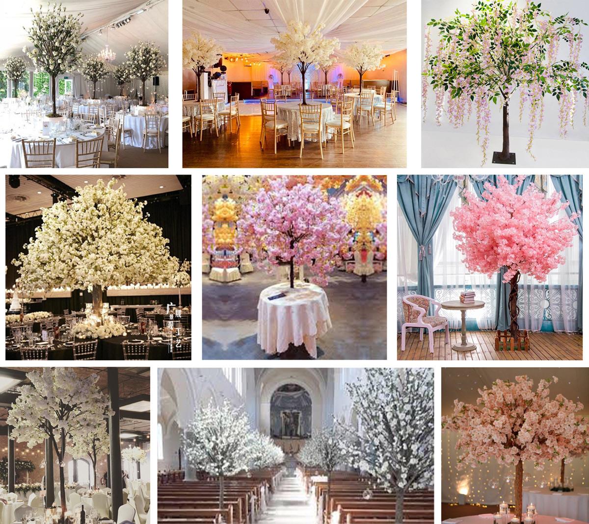 wedding table centerpiece blossom trees