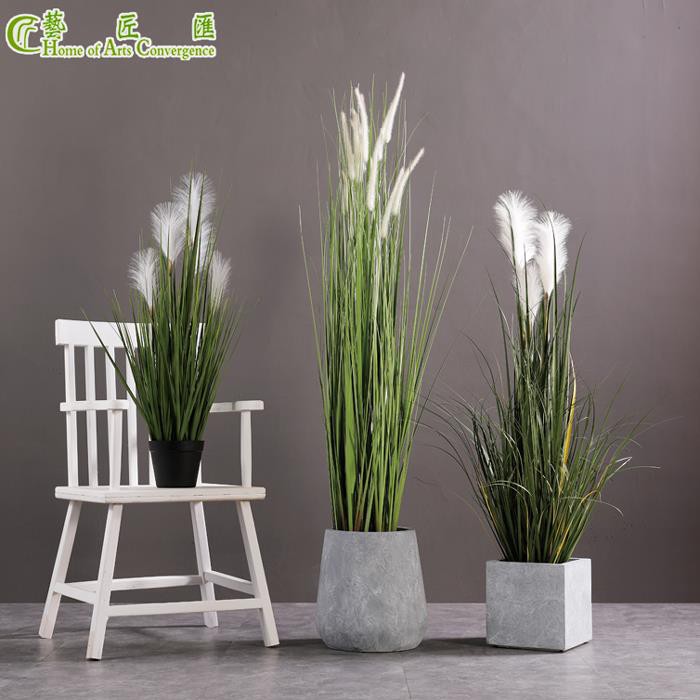 Planta de caña artificial de 6 pies de altura con flores decorativas blancas